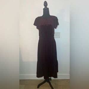 Women’s‎ Velvet Burgundy Dress with Ruffle Bottom Hem Size 4-6